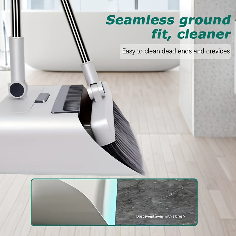 2-in-1 Broom and Dustpan Set Long Handle Foldable Non-Stick Hair Cleaning Hard Floor Sweeper Rotatable Combo for Home Living Room Bedroom Bathroom Outdoor