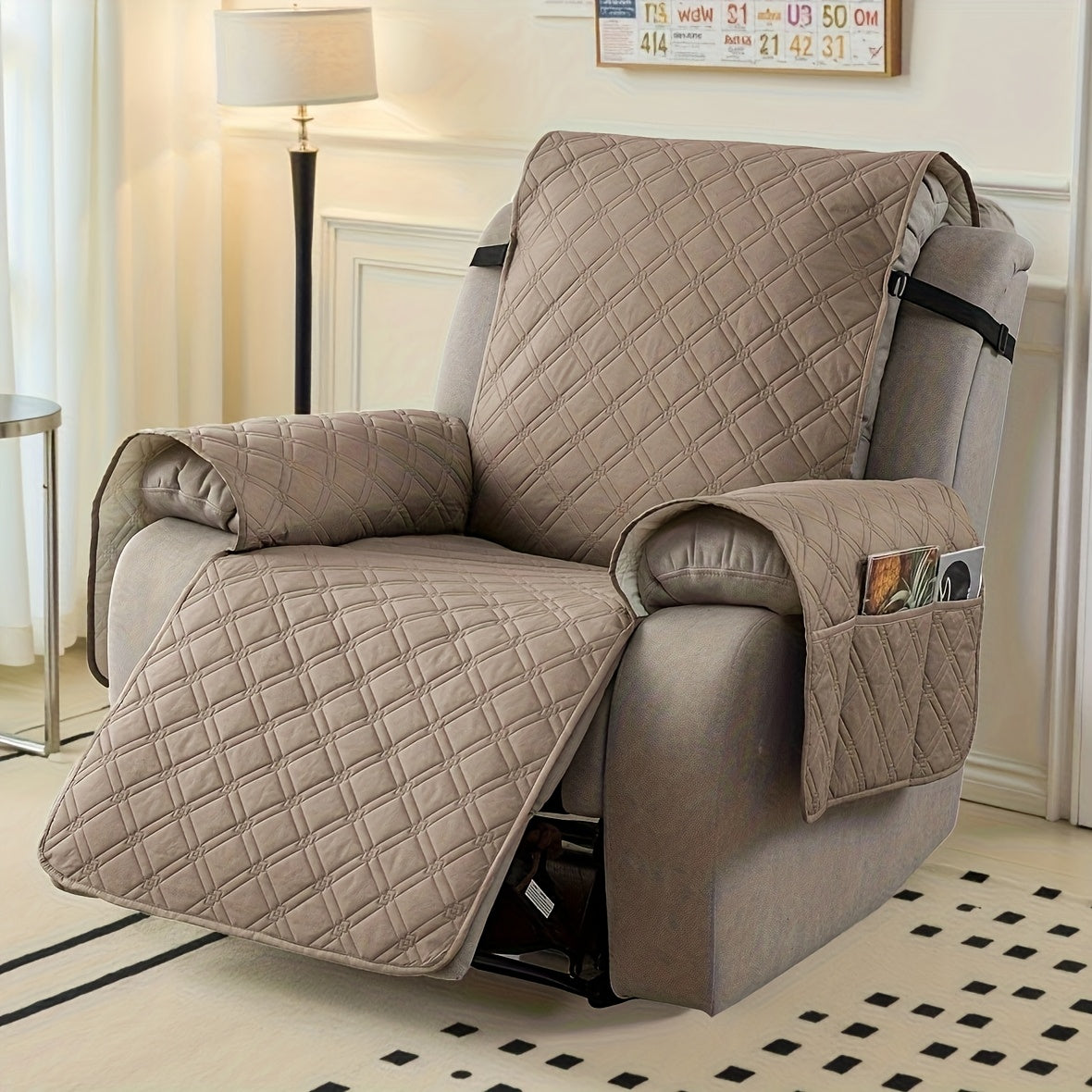 Waterproof Recliner Cover Slipcover with Side Pockets Anti-Slip Straps 4-Layer Quilted Fabric Pet Kid Proof Machine Washable Recliner Chair Protector – 11 Colors
