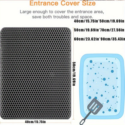 Honeycomb Double-Layer Cat Litter Mat 24x36 Inch – Urine-Proof Waterproof Scatter Trapping Washable Litter Box Mat for Indoor Cats, Reduces Mess & Easy to Clean, Black Dark Gray Light Gray