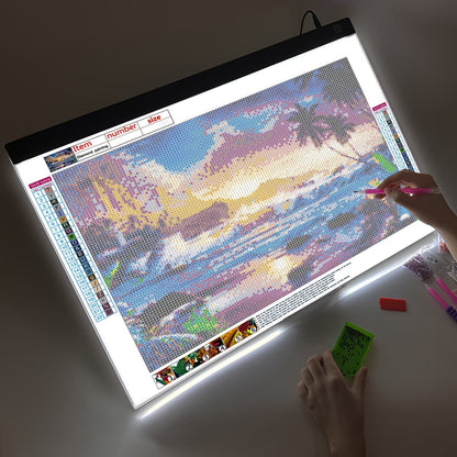 LED Light Pad for Diamond Painting – A2 A3 A4 A5 USB Powered, Adjustable Brightness, Ultra-Thin Light Board for Tracing Sketching Drawing Animation Stencil Art Craft, Optional Bracket & Drill Pen