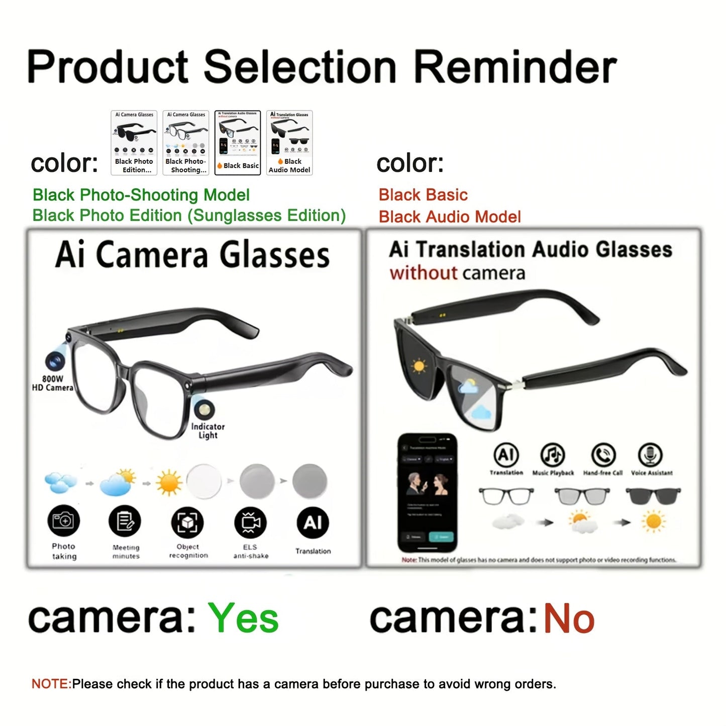 AI Smart Glasses with Camera or Audio – Real-Time Translation 110+ Languages, HD Video Recording, AI Voice Control, HiFi Music & Calling, Photochromic Lenses, Sports Skiing Outdoor Wearable Tech