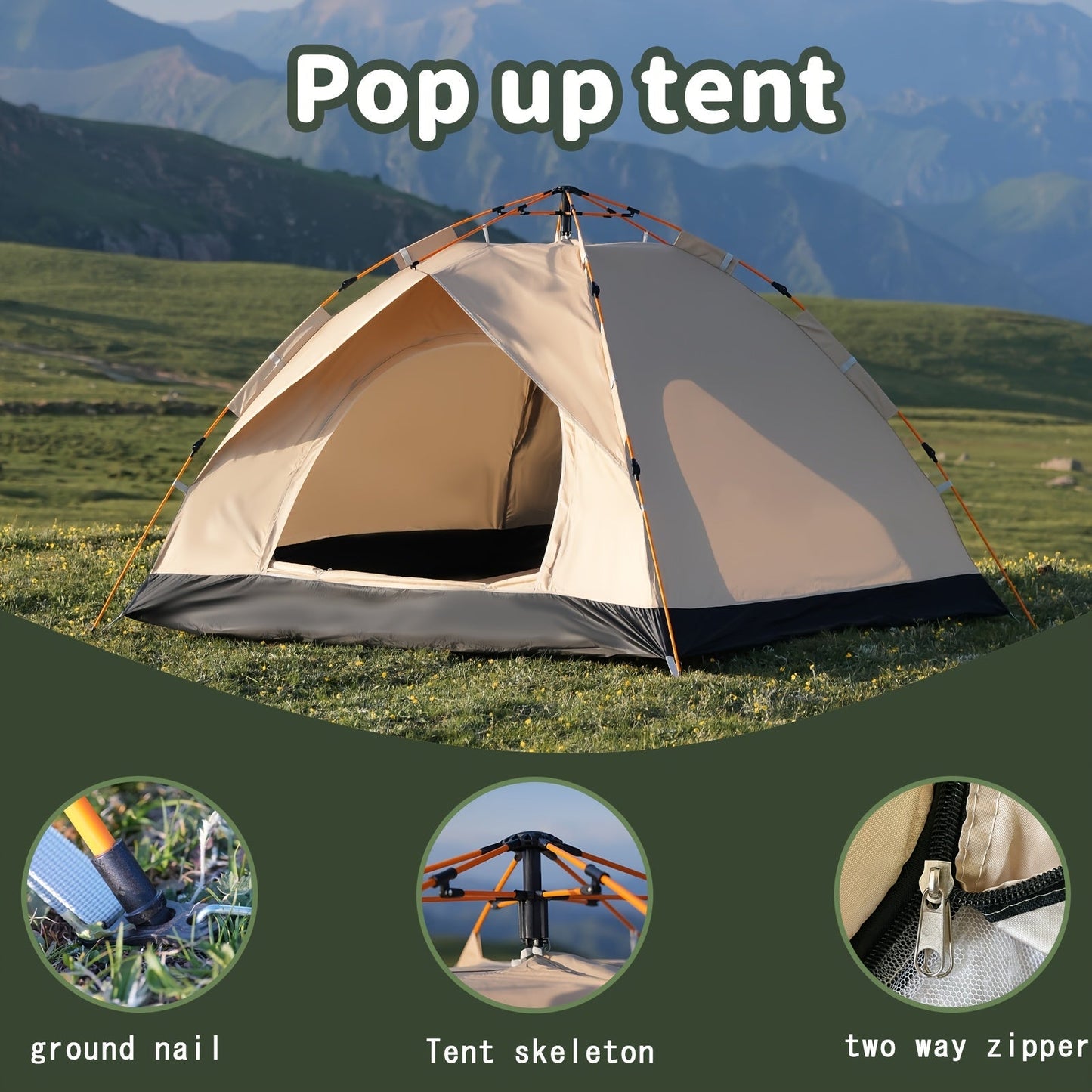 Automatic Instant Setup Camping Tent 1-4 Person All-Season Windproof Lightweight Tent with Dual Doors & Mesh Windows for Camping Hiking Travel – Durable Portable Outdoor Shelter