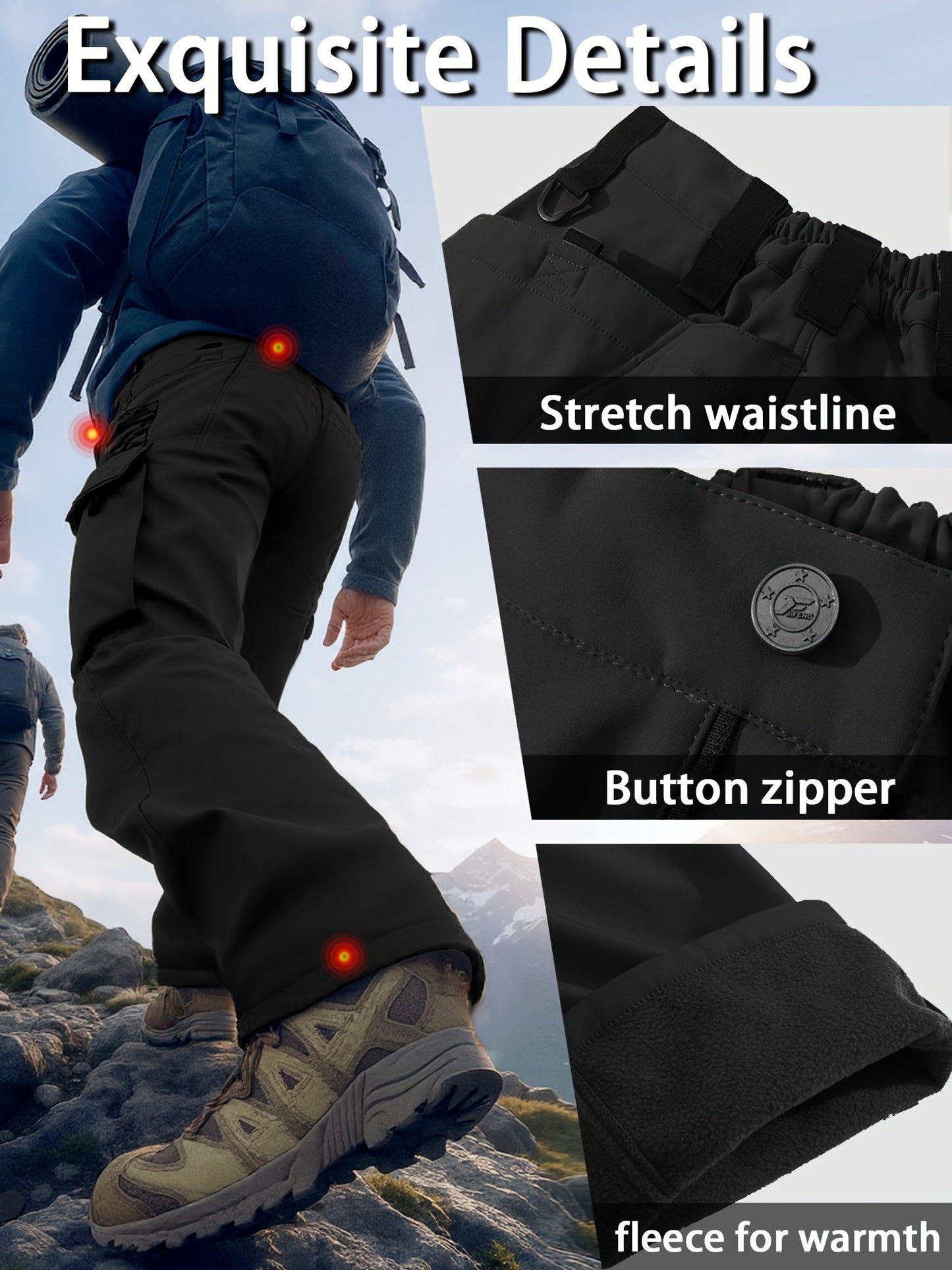 Men's Tactical Winter Pants Heavy-Duty Thickened Insulated Work Pants, 300g/m² 100% Polyester MOLLE System Multi-Pocket Baggy Snow Pants for Hiking Hunting Construction Outdoor