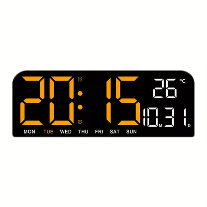 Large Screen LED Alarm Clock 15 Inch Auto-Dimming with Remote Control | Digital Clock Time Date Week Temperature Humidity Timer | Bedroom Bedside Senior-Friendly Living Room Office Desk