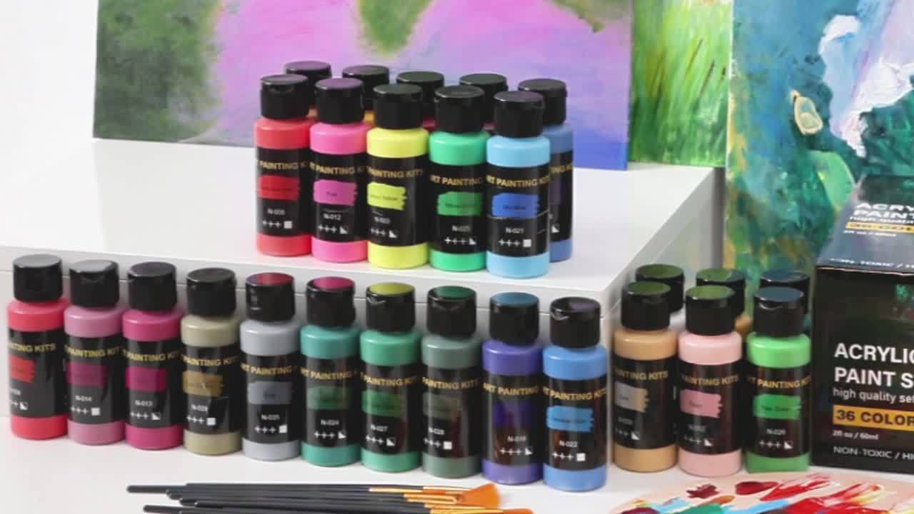 Acrylic Paint Set 36 Colors 2oz Each with 12 Art Brushes – Rich Pigment Painting Supplies for Canvas, Ceramic & Fabric, Beginner & Professional Artists, Back to School & Holiday Gift