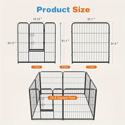 Portable Dog Playpen 8/16 Panels Heavy Duty Pet Exercise Pen for Large Medium Small Dogs Indoor Outdoor Use RV Camping Garden Yard Puppy Rabbit Animal Pen