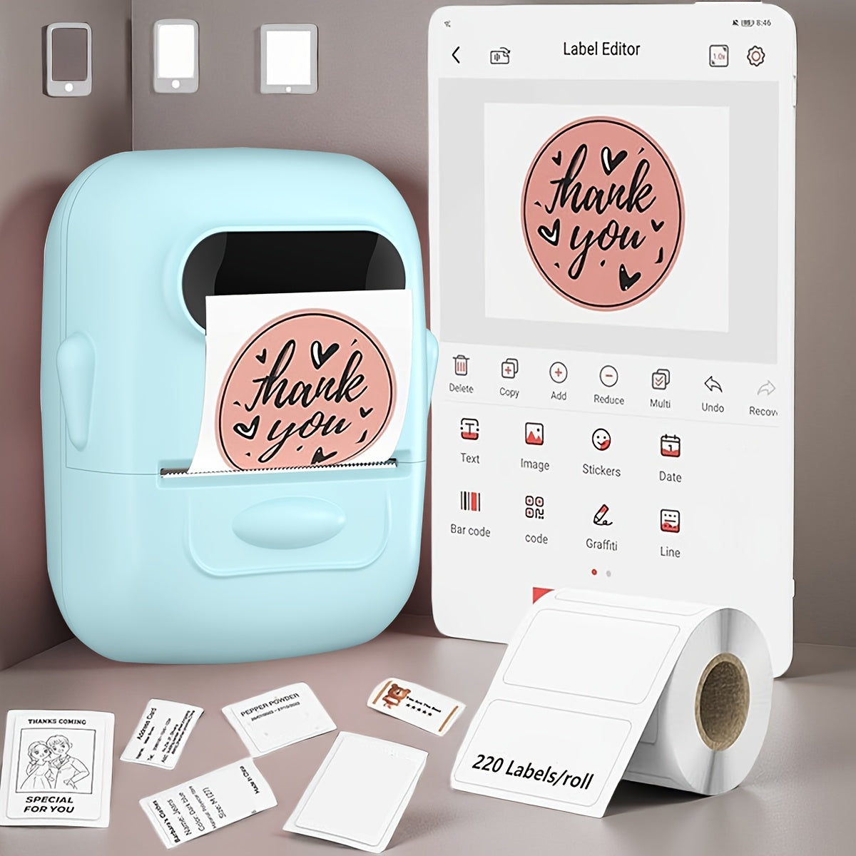 Marklife 2-Inch Portable Wireless Thermal Label Printer – Bluetooth Inkless Sticker Maker for iPhone & Android, Small Business Shipping Labels, Kitchen Office Home, Includes 1 Roll Labels