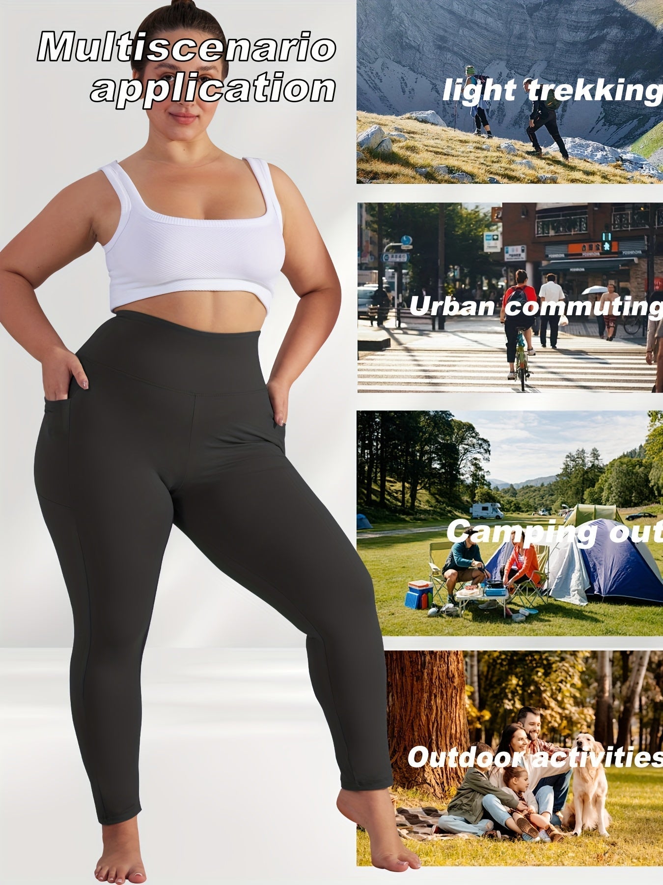 Women's Plus Size Yoga Pants with Pockets – High-Waist Fleece-Lined Warm Leggings for Fall & Winter, Tight-Fitting Elastic Sports Base Layer Pants, Sizes 1XL-5XL in Black, Gray, Burgundy & Navy