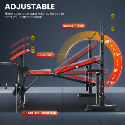 Adjustable Foldable Weight Bench Set with Squat Rack, Leg Developer & Preacher Curl Pad – All-in-One Home Gym Bench Press for Full Body Strength Training, Up to 1200 LBS