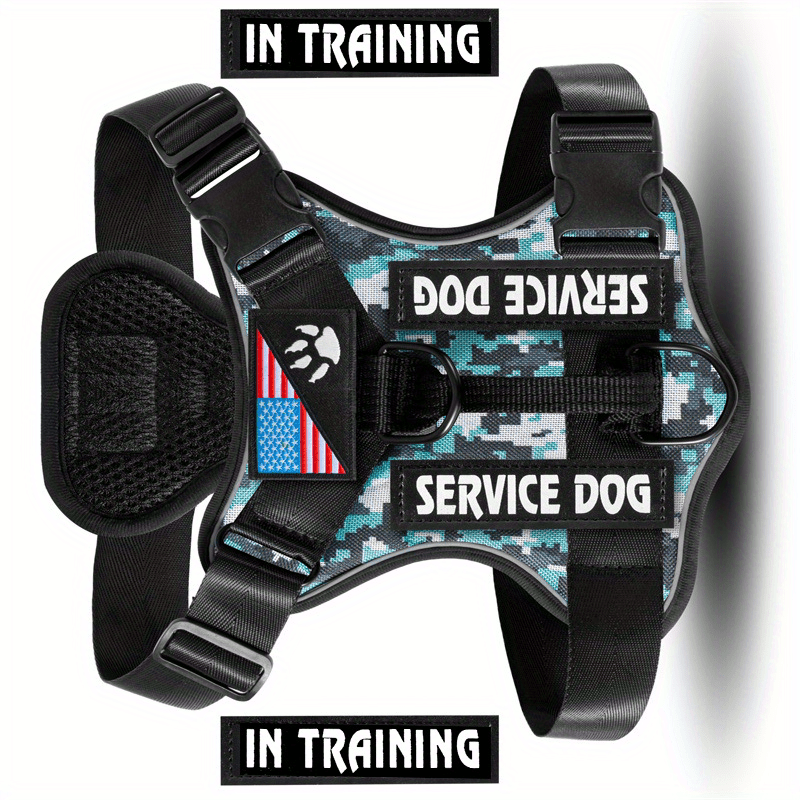 No-Pull Dog Harness Set Reflective Vest with 5 Patches – Adjustable Soft Oxford Mesh Service Dog Harness Front & Back Clip for Small Medium Large Dogs XS to XL