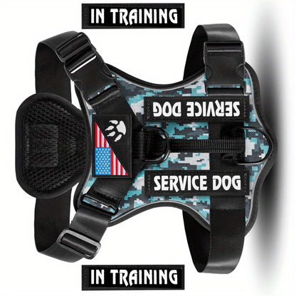 No-Pull Dog Harness Set Reflective Vest with 5 Patches – Adjustable Soft Oxford Mesh Service Dog Harness Front & Back Clip for Small Medium Large Dogs XS to XL