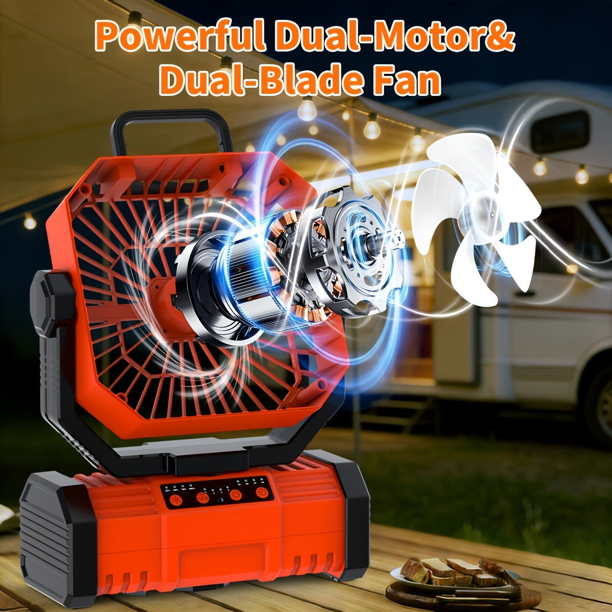 20000mAh Portable Camping Fan with Remote Control, LED Lights, 4 Speeds & 360° Rotation – Rechargeable Battery Operated Oscillating Tent Fan for Outdoor Camping, RV & Travel