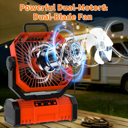 20000mAh Portable Camping Fan with Remote Control, LED Lights, 4 Speeds & 360° Rotation – Rechargeable Battery Operated Oscillating Tent Fan for Outdoor Camping, RV & Travel