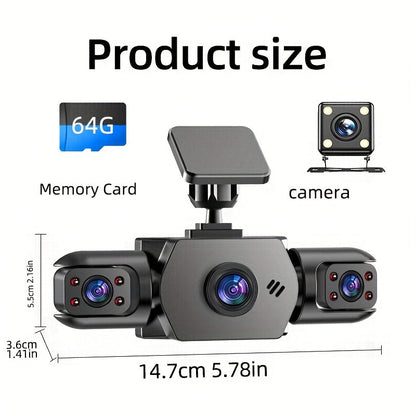PODOFO 4-Channel Dash Cam 1080P Front Rear Left Right - 3.16" IPS Screen, Night Vision, Loop Recording, 24-Hour Parking Monitor with G-Sensor & Motion Detection, Optional 64GB Card, Vehicle Security Camera