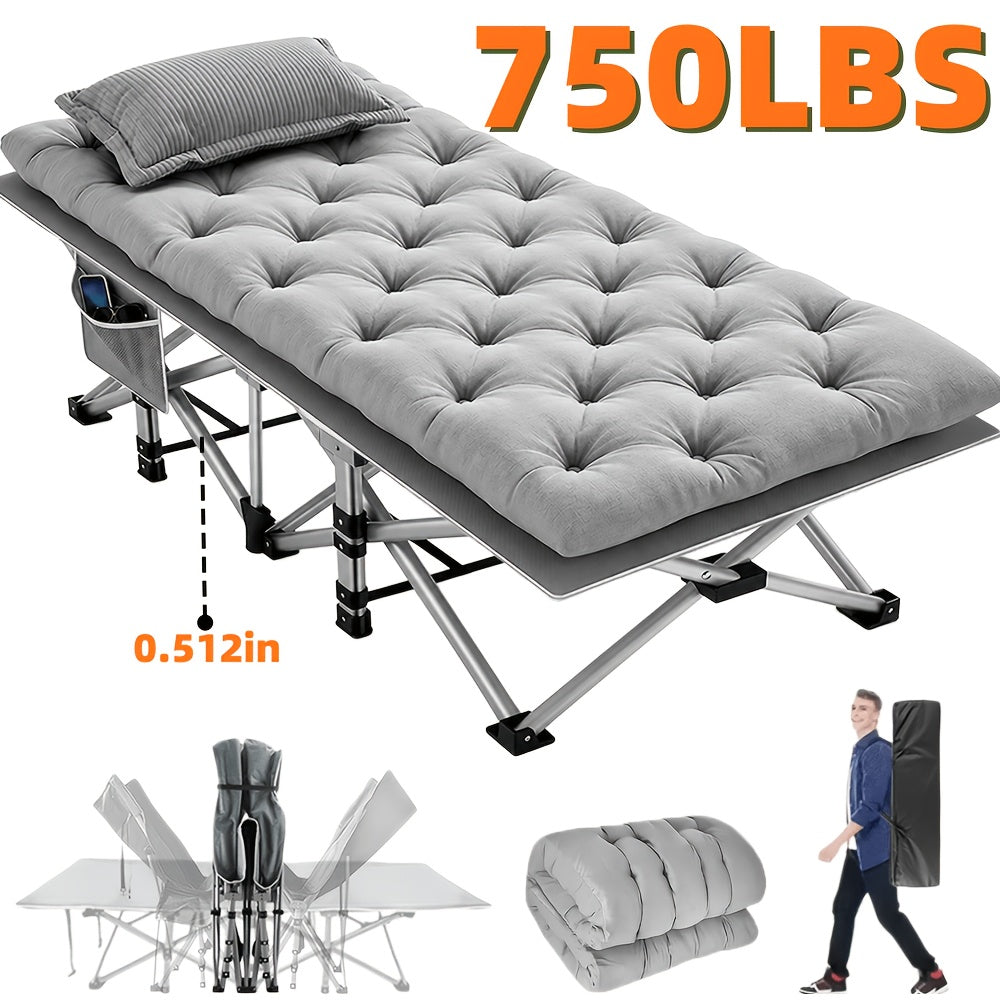 Extra Large Folding Bed with Mattress – 67"/75" Heavy Duty Camping Cot, 750 lbs Capacity, Portable Foldable Guest Bed for Adults, Travel, Camping, Gray & Black