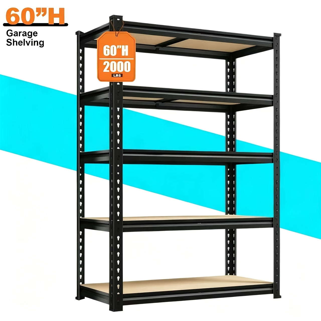 Heavy Duty 5-Tier Metal Shelving Unit 2000LBS Garage Storage Rack | 72"H & 60"H Adjustable Steel Shelf for Garage, Basement, Pantry, Closet, Utility Room – Black