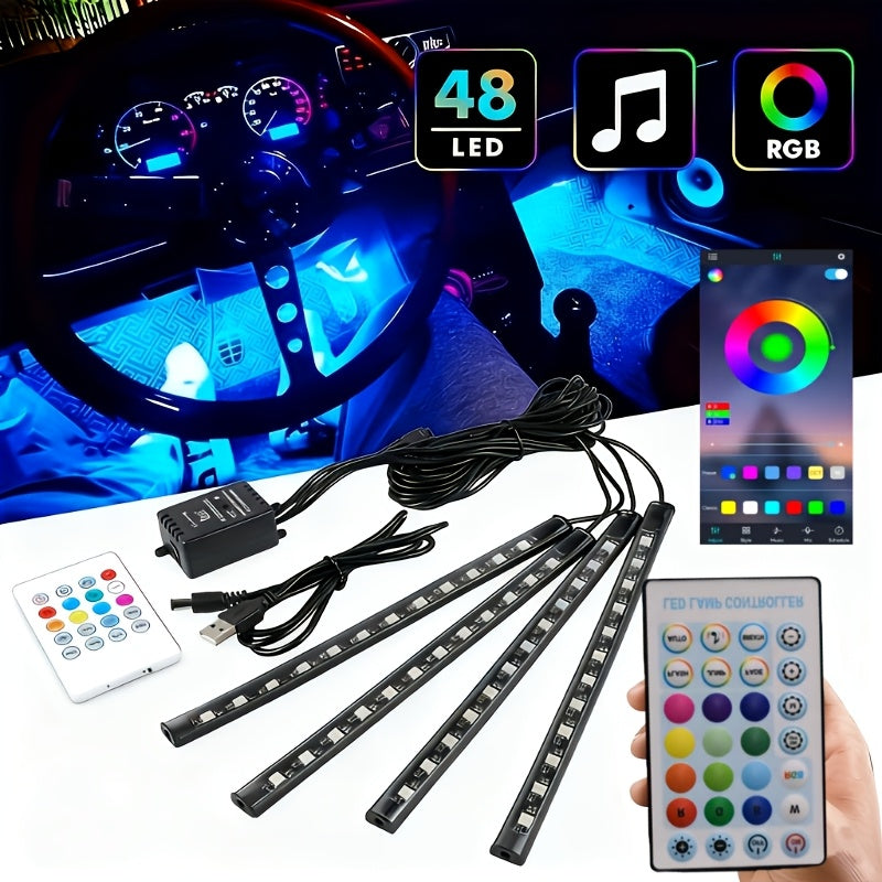 Car LED Neon Interior Light Strips USB Powered – High Brightness Automotive Ambient Lighting Kit, Foot Well Neon Accent Lights, Interior Mood Lights