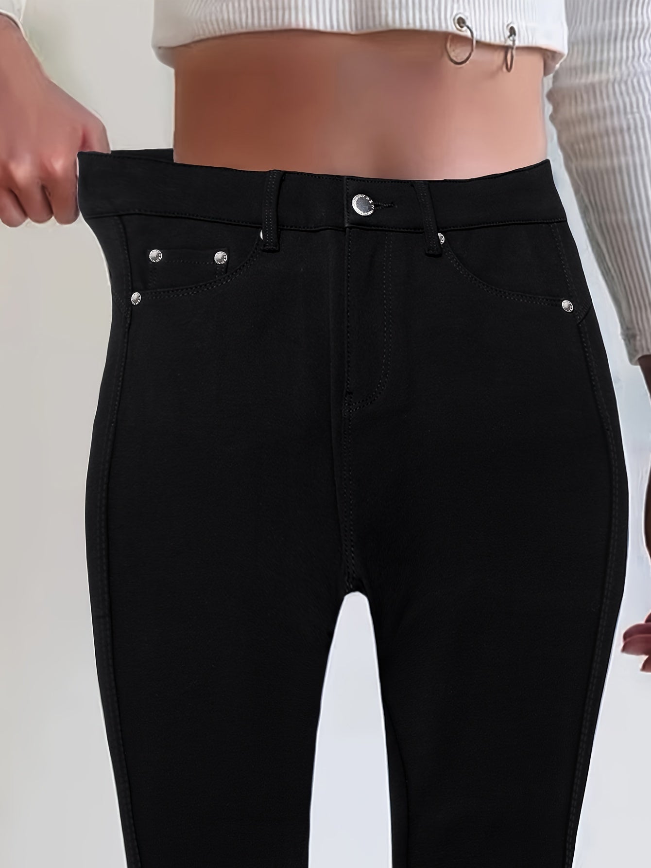 Women's High Waist Stretch Skinny Jeans Metal Button Street Style Slim Fit Denim Pants 10 Colors S-XXL Everyday Wear
