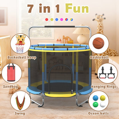 Kids & Adults Trampoline with Safety Enclosure Net Multi-Functional Leisure Sports Trampoline Indoor Outdoor Backyard Jumping Mat 6 Color Options Fun Exercise Equipment for Family