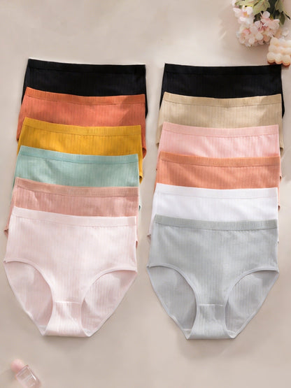 6-Pack Ribbed Thong Panties Women Soft Breathable Mid-Waist | Rib-Knit Triangle Underwear Solid Colors | Maternity-Friendly Everyday Panties Set | S to 5XL Mixed Colors