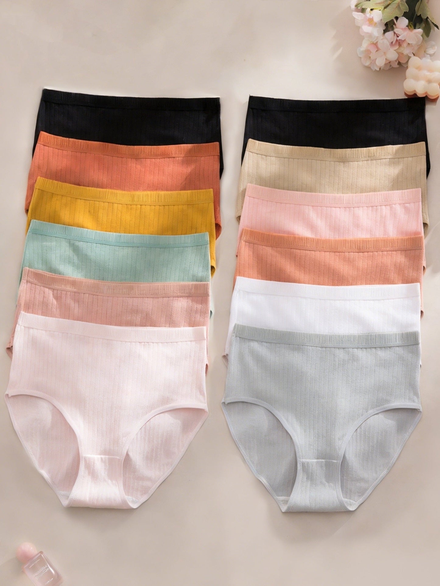 6-Pack Ribbed Thong Panties Women Soft Breathable Mid-Waist | Rib-Knit Triangle Underwear Solid Colors | Maternity-Friendly Everyday Panties Set | S to 5XL Mixed Colors