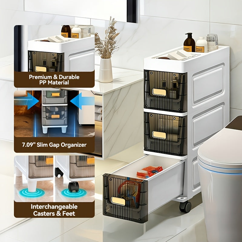 Slim Rolling Storage Cabinet with Drawers and Wheels Waterproof PP Organizer 3 4 5 6 Tier for Bathroom Kitchen Bedroom Small Spaces – Narrow Drawer Unit