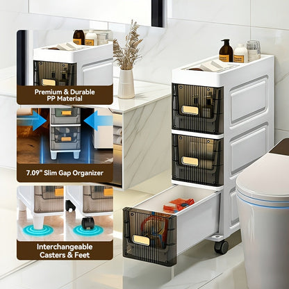 Slim Rolling Storage Cabinet with Drawers and Wheels Waterproof PP Organizer 3 4 5 6 Tier for Bathroom Kitchen Bedroom Small Spaces – Narrow Drawer Unit