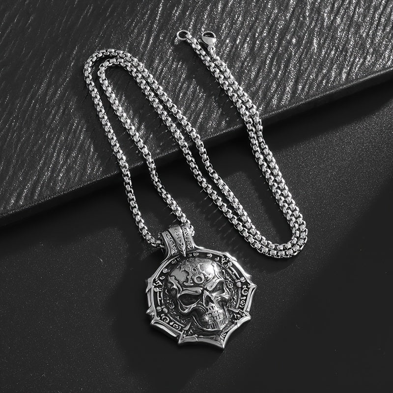Gothic Skull Pendant Necklace for Women – 316L Stainless Steel, White K Plated, Non-Magnetic, Tarnish-Resistant, Edgy Statement Jewelry for Everyday & Special Occasions