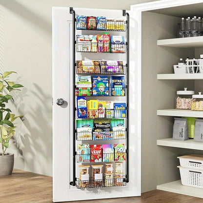 Over The Door Pantry Organizer 8-Tier & 6-Tier Metal Hanging Spice Rack – Back of Door Kitchen Storage for Pantry, Laundry & Bathroom – Versatile Seasoning Rack in Black & White