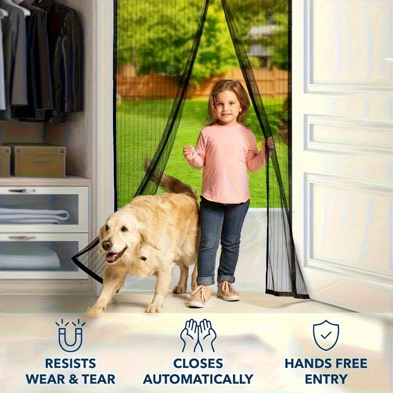 Magnetic Screen Door Hands-Free Auto-Close – Heavy Duty Mesh Curtain with Frame Shackle, Bug & Insect Proof, Pet & Kid Friendly for Front Door, Kitchen, Balcony & Bedroom
