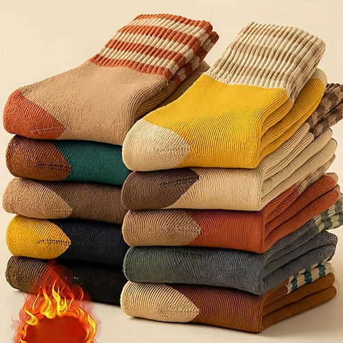 20 Pairs Winter Mid-Calf Socks Thick Plush Warm Striped Looped Socks for Women Men, Elastic Gusset Cozy Floor Socks for Skiing Snowboarding Cold Weather Outdoor Sports