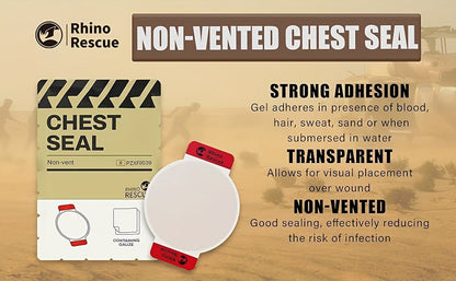 RHINO RESCUE Non-Vented Chest Seal Emergency Trauma Dressing – Portable IFAK Medical Supply for Sucking Chest Wounds, PA Nylon, FSA/HSA Eligible, Yellow