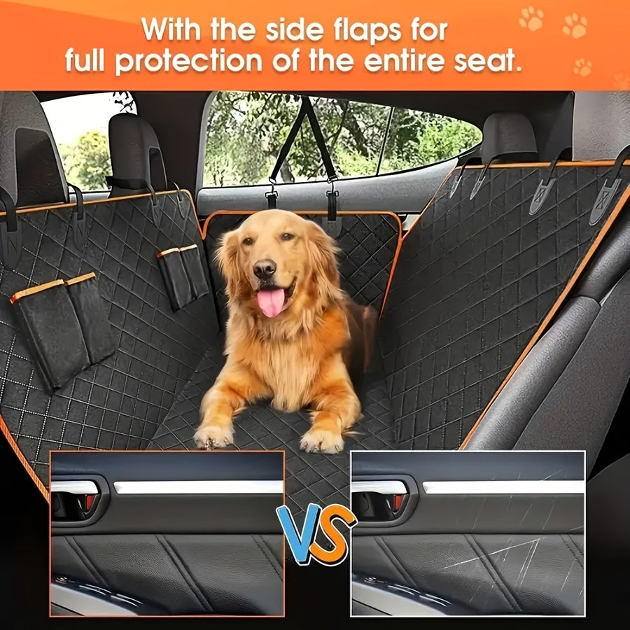 Dog Car Seat Cover Pet Hammock – Scratchproof Nonslip Backseat Protector with 4 Storage Bags & Side Flaps for Cars, Trucks & SUVs