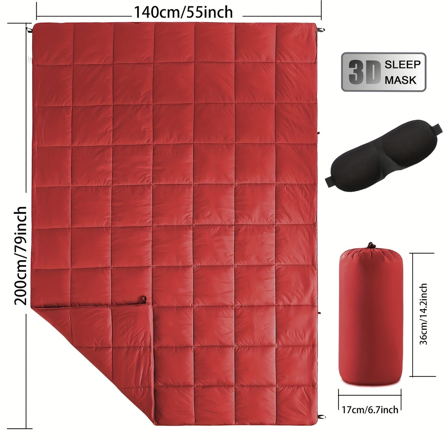 Outdoor Puffy Camping Blanket 55x79 Inch Lightweight Down Alternative Ultra Warm Hammock Top Quilt – Printed Camping Blanket for Traveling, Picnic, Beach Party & Cold Weather | 140x200cm