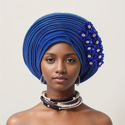 African Nigerian Gele Hat Layered Applique Headpiece Women Wedding Tea Party Fascinator Traditional Headwear 15 Colors Mother's Day Gift