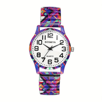 Bohemian Quartz Watch Unisex Printed Stretch Band Wristwatch – Starry Sky Sunflower Tree of Life Boho Designs, Large Arabic Numeral Dial, Nature-Inspired Gift for Women & Men Valentine Birthday