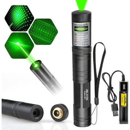 High Power Green Laser Tactical Flashlight Rechargeable with Star Cap & 16340 Battery – 200M Range Green Beam Pointer for Astronomy, Presentations, Construction & Outdoor Adventures (1 or 2 Set)