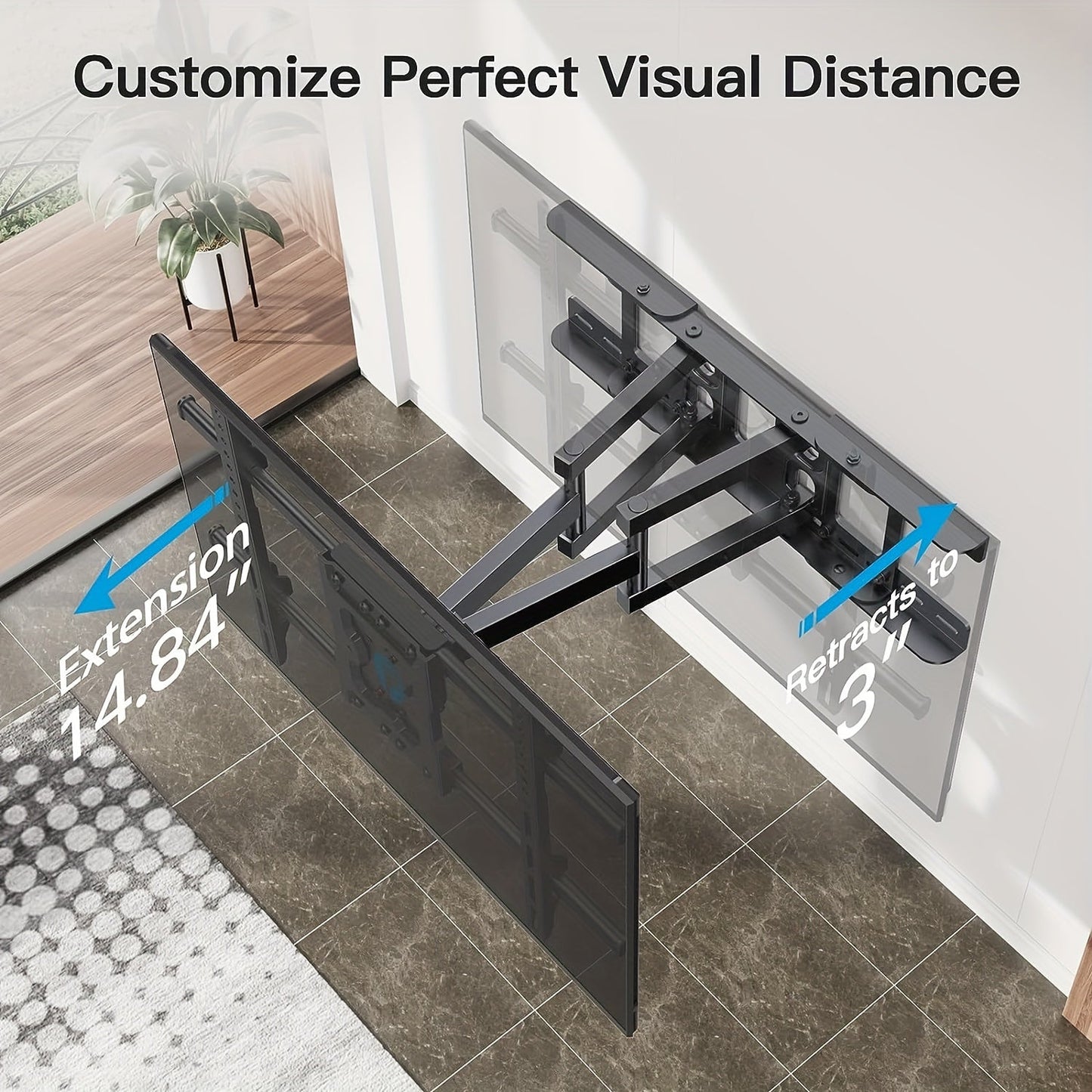 Full Motion TV Wall Mount 37-75 Inch Dual Arm Articulating Swivel Tilt Rotation VESA 600x400mm 132 lbs for OLED LCD LED Flat Curved TVs 24 Inch Extension