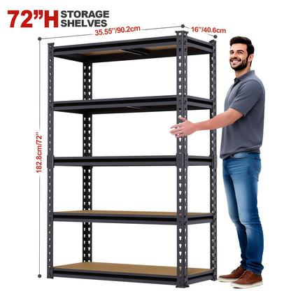 Heavy Duty 5-Tier Metal Shelving Unit 2000LBS Garage Storage Rack | 72"H & 60"H Adjustable Steel Shelf for Garage, Basement, Pantry, Closet, Utility Room – Black