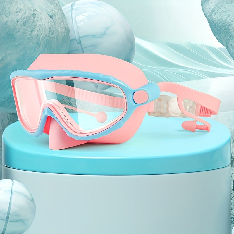 Oversized Anti-Fog Swim Goggles High Definition Clarity Soft Silicone Comfort Cushions Adjustable Strap Stylish Swim Gear for Outdoor Swimming Pool Beach Pond Pink Blue