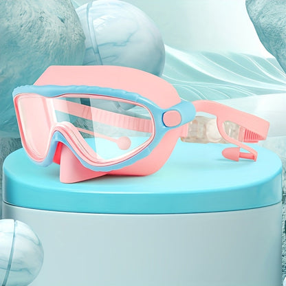 Oversized Anti-Fog Swim Goggles High Definition Clarity Soft Silicone Comfort Cushions Adjustable Strap Stylish Swim Gear for Outdoor Swimming Pool Beach Pond Pink Blue