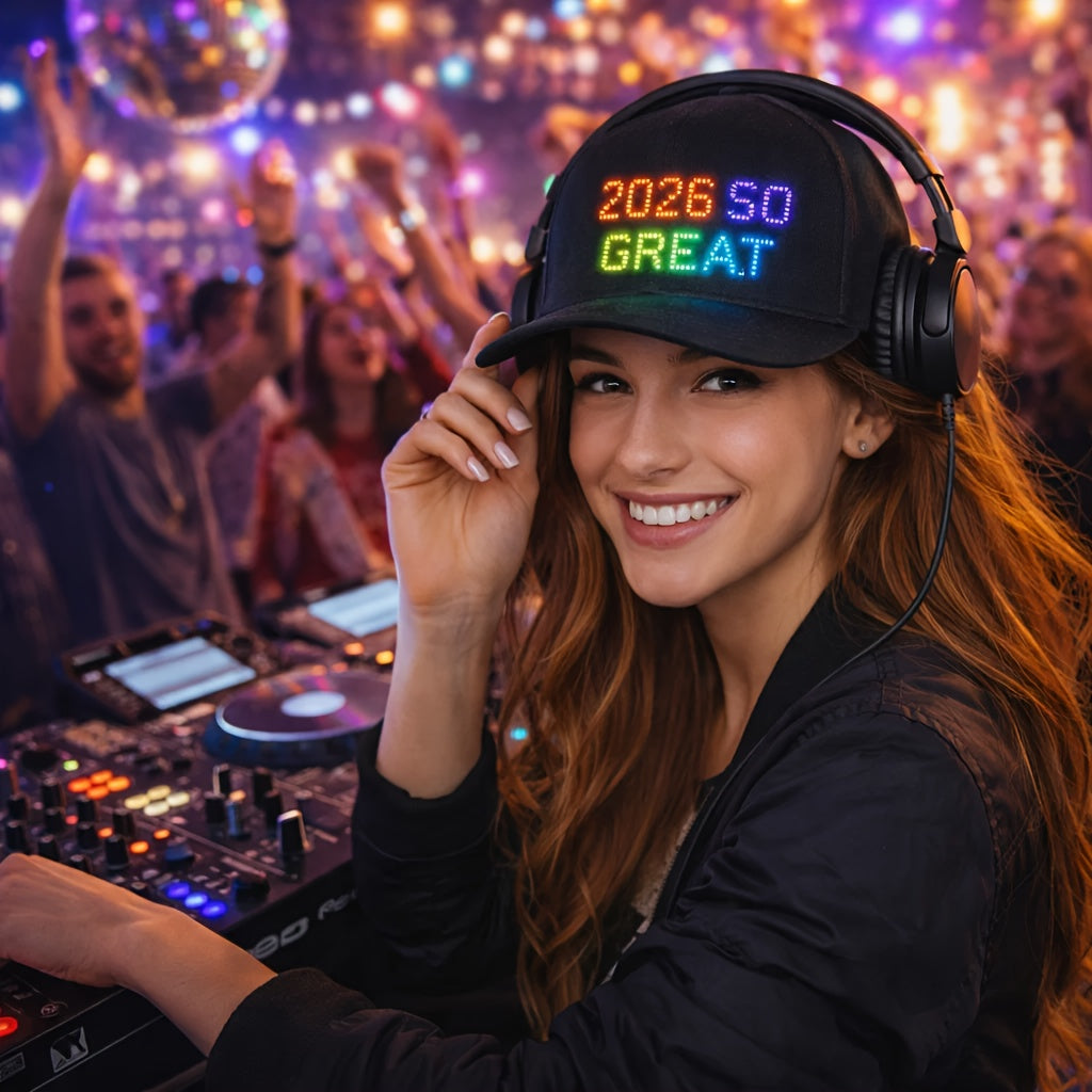 Programmable LED Light-Up Baseball Cap – Bluetooth App Scrolling Text & Animation, Rechargeable Flashing Hat for Parties Music Festivals Night Runs, Adjustable Teens Gift