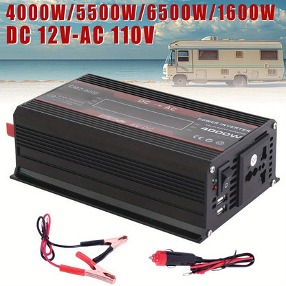 4000W Car Power Inverter DC 12V to AC 110V with LCD Display, Cooling Fan and Overload Protection - Portable 800W Rated Converter for Road Trips, Camping, Outdoors and Emergency Kits