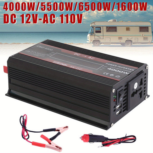 4000W Car Power Inverter DC 12V to AC 110V with LCD Display, Cooling Fan and Overload Protection - Portable 800W Rated Converter for Road Trips, Camping, Outdoors and Emergency Kits