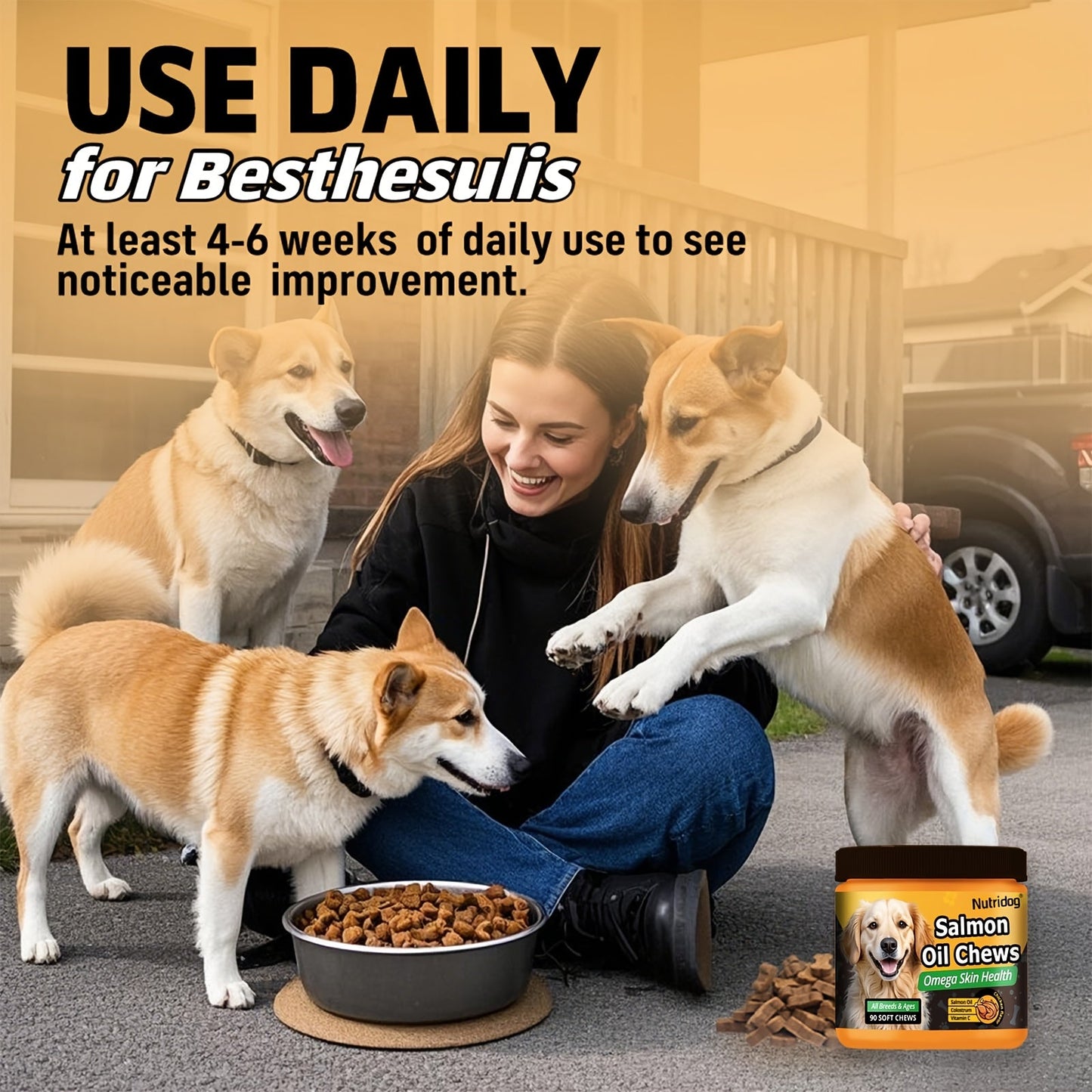 Dog Nutritional Supplement Soft Chews 90 Count with Probiotics Salmon Oil Chicken Flavor - Supports Coat Gut Health Immunity for Dogs All Ages 225g
