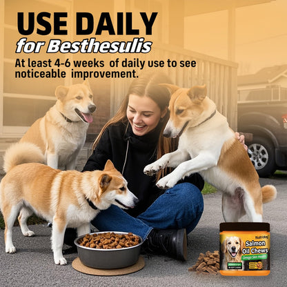 Dog Nutritional Supplement Soft Chews 90 Count with Probiotics Salmon Oil Chicken Flavor - Supports Coat Gut Health Immunity for Dogs All Ages 225g