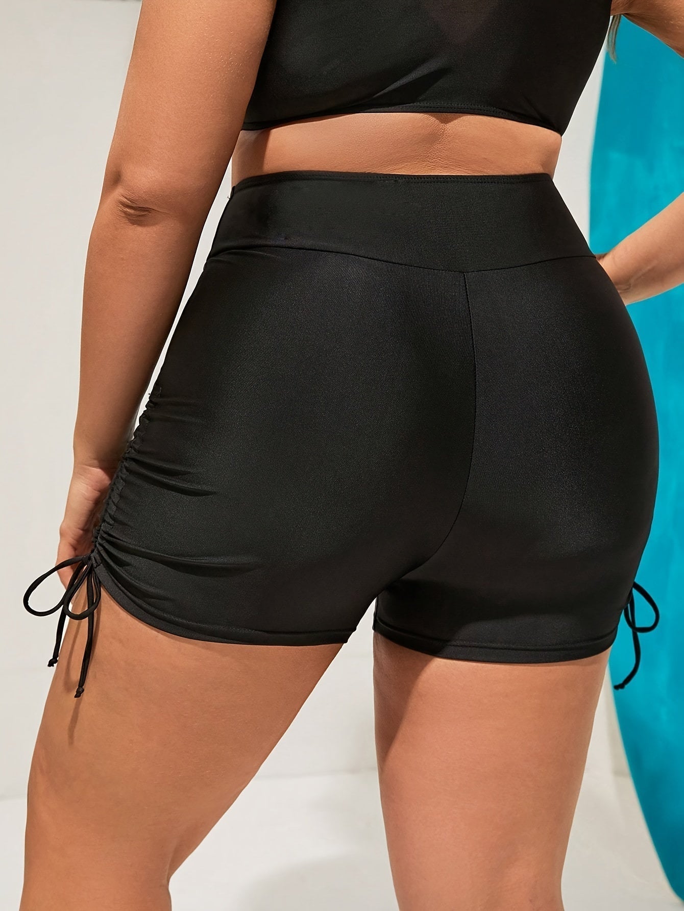 Women's High-Waisted Swim Shorts Plus Size Retro Stretchy Solid Color Drawstring Side Pockets Machine Washable Beach Pool Swimwear 0XL-4XL Elegant Comfortable Fit