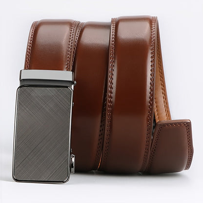 Men's Genuine Leather Ratchet Belt with American Flag Automatic Buckle – Adjustable Alloy Clasp in Black & Brown for Formal and Casual Wear