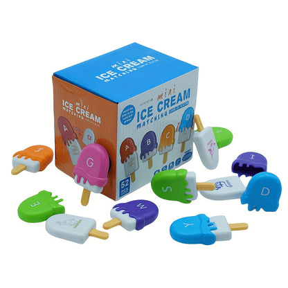 Ice Cream Preschool Learning Toy Set 52 Pieces Counting Color Sorting Stacking ABC Letters Uppercase and Lowercase Montessori Educational Toy for Toddlers Ages 3 and Up Birthday Gift