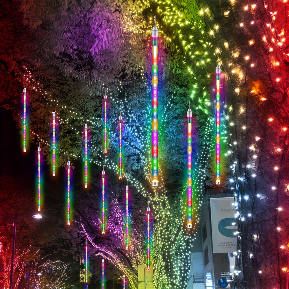 Solar Meteor Shower String Lights – 192 LED Outdoor Fairy Lights, Flower Theme, 8 Modes, Waterproof, for Garden, Patio, Tree, Christmas, Halloween & Independence Day Decorations